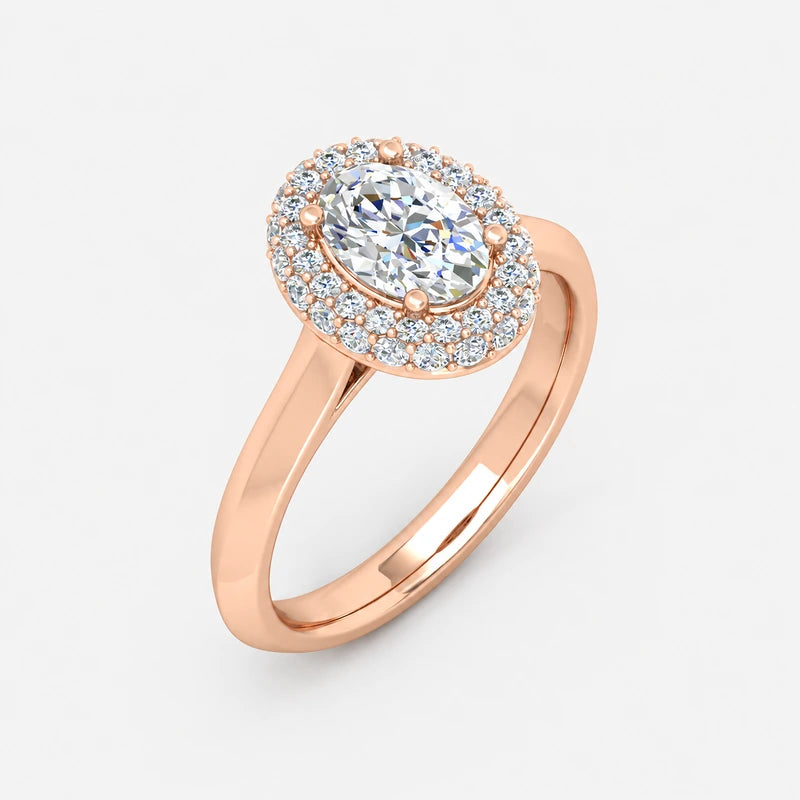 IGI Certified Oval-Cut Diamond Halo Engagement Ring with Plain Shank in Platinum & Gold