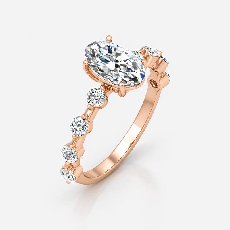 Oval-Cut Diamond Engagement Ring with Floating Shared-Prong Bubble Band in Platinum & Gold