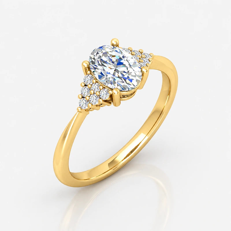 IGI Certified Oval-Cut Diamond Engagement Ring with Triangular Cluster Side Stones in Platinum & Gold
