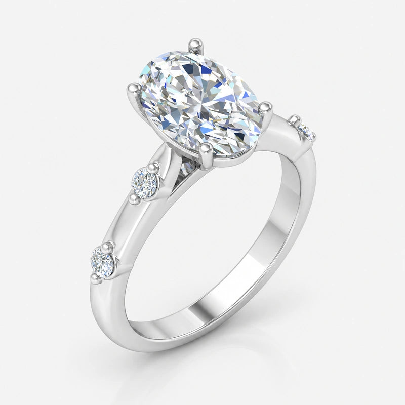 IGI Certified Oval-Cut Diamond Engagement Ring with Spaced Shared-Prong Side Accents in Platinum & Gold