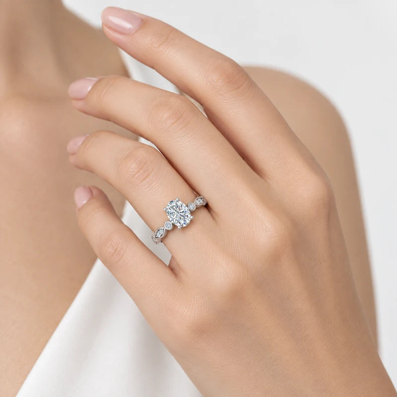 IGI Certified Petal & Vine Oval Milgrain Engagement Ring in Platinum & Gold - 1.00Ct-5.00Ct