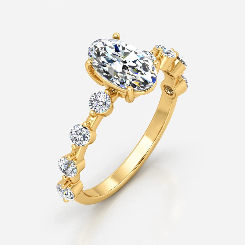 Oval-Cut Diamond Engagement Ring with Floating Shared-Prong Bubble Band in Platinum & Gold