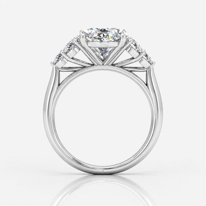 Oval-Cut Diamond Engagement Ring with Cluster Side Stones in Gold & Platinum