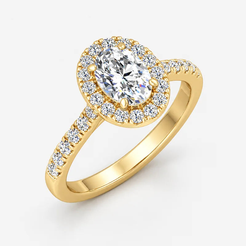 IGI Certified Oval Diamond Pavé Halo Engagement Ring in Platinum & Gold