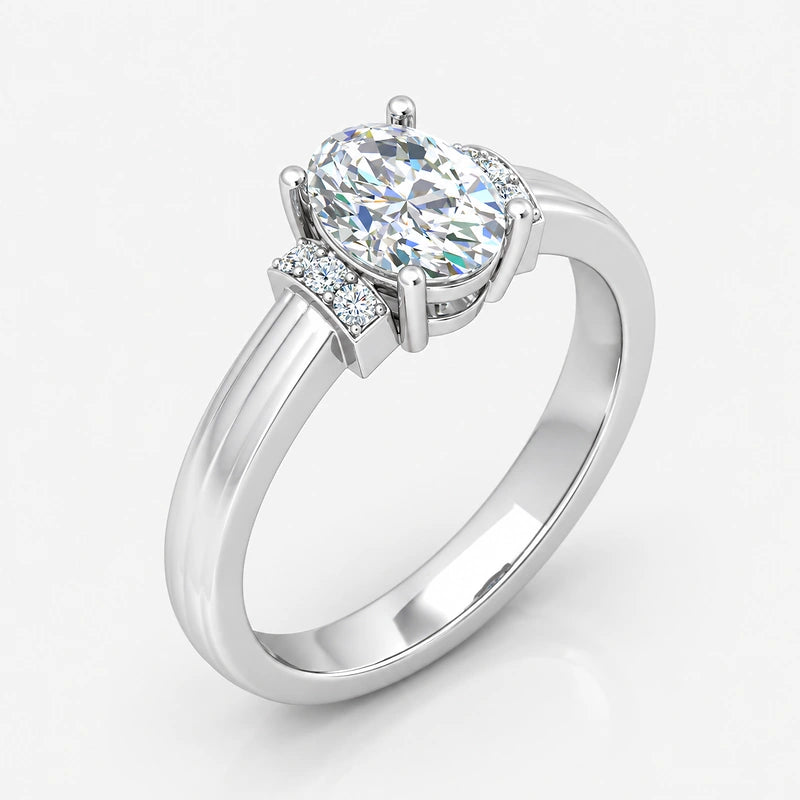 Engagement ring with oval diamond centre and accent side stones