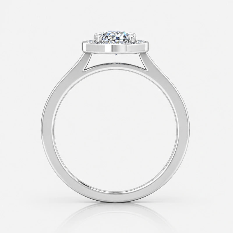 IGI Certified Oval Diamond Halo Engagement Ring with Pavé Shank in Platinum & Gold