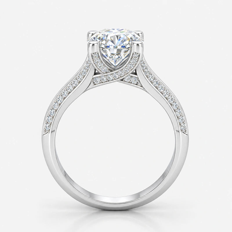 IGI Certified Oval-Cut Diamond Solitaire Engagement Ring with Pavé Band in Gold & Platinum