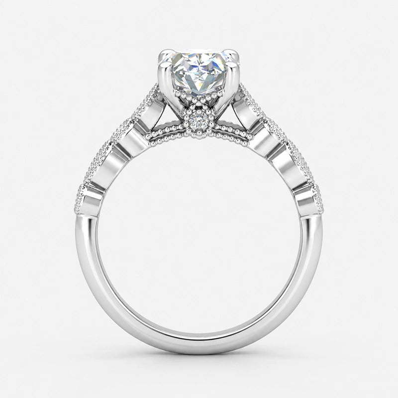 IGI certified vintage oval lab-grown diamond engagement ring with scalloped milgrain detailing