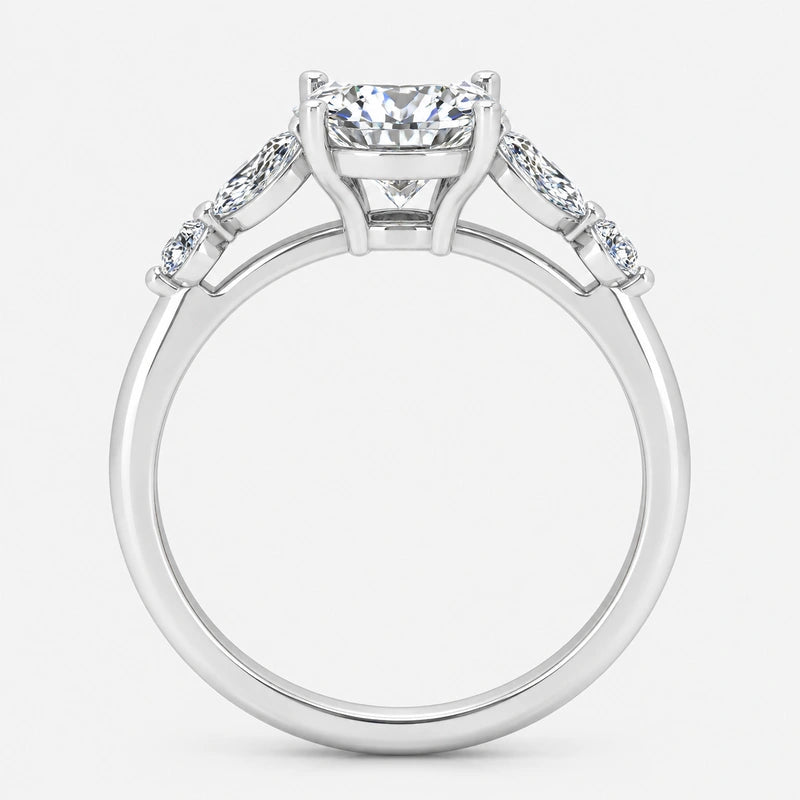 IGI Certified Oval Cut Engagement Ring with Marquise and Round Side Stone Accents in Platinum & Gold
