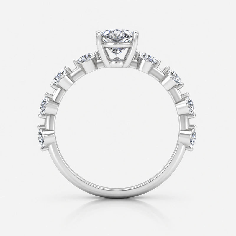 Oval-Cut Diamond Engagement Ring with Floating Shared-Prong Bubble Band in Platinum & Gold