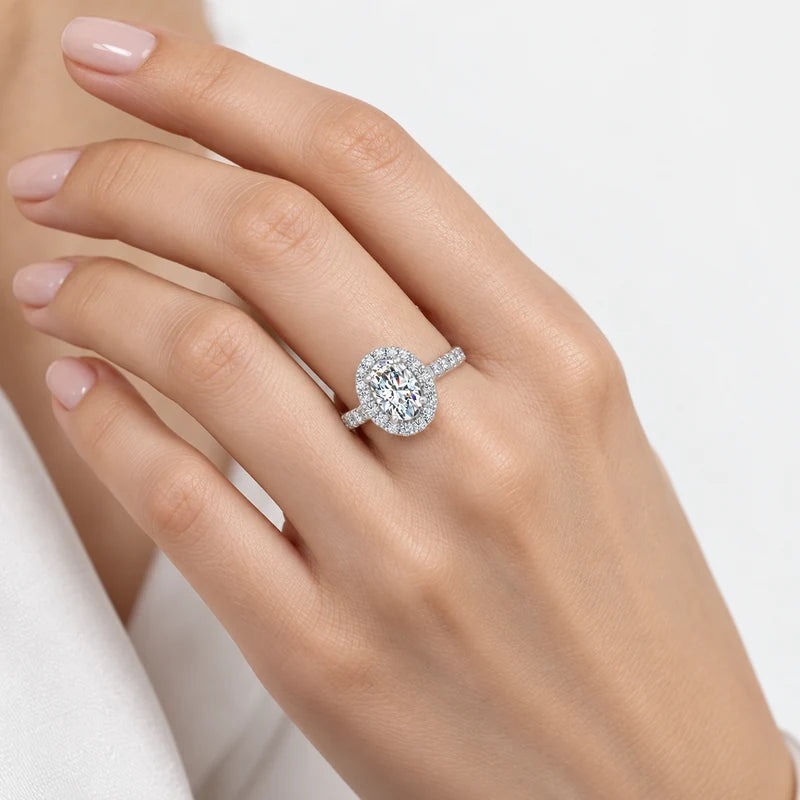 IGI Certified Oval Diamond Pavé Halo Engagement Ring in Platinum & Gold