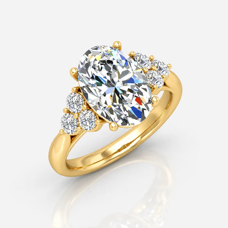 Oval-Cut Diamond Engagement Ring with Cluster Side Stones in Gold & Platinum