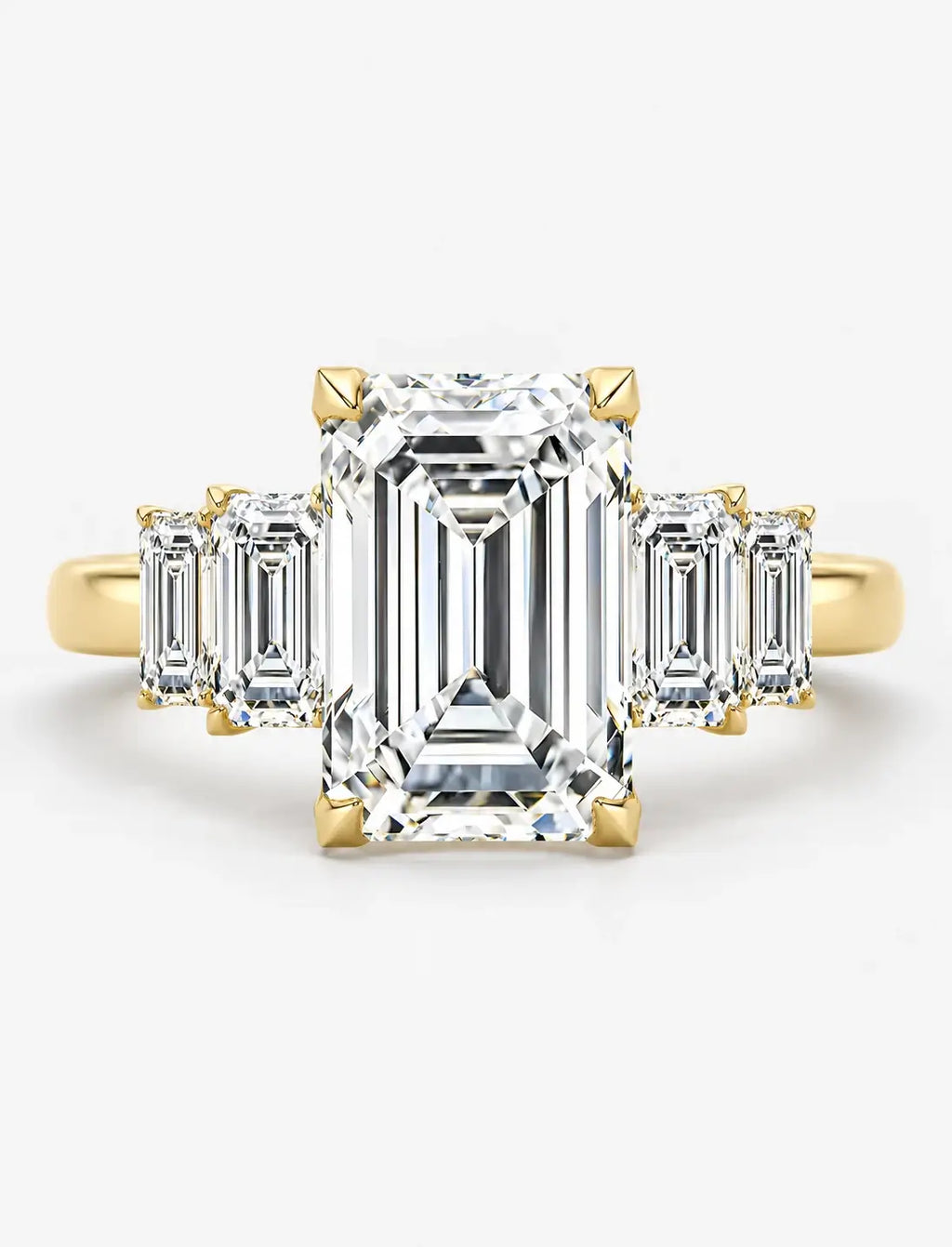 IGI Certified Lab Grown Emerald Cut Five-Stone Graduated Diamond Engagement Ring in Gold & Platinum
