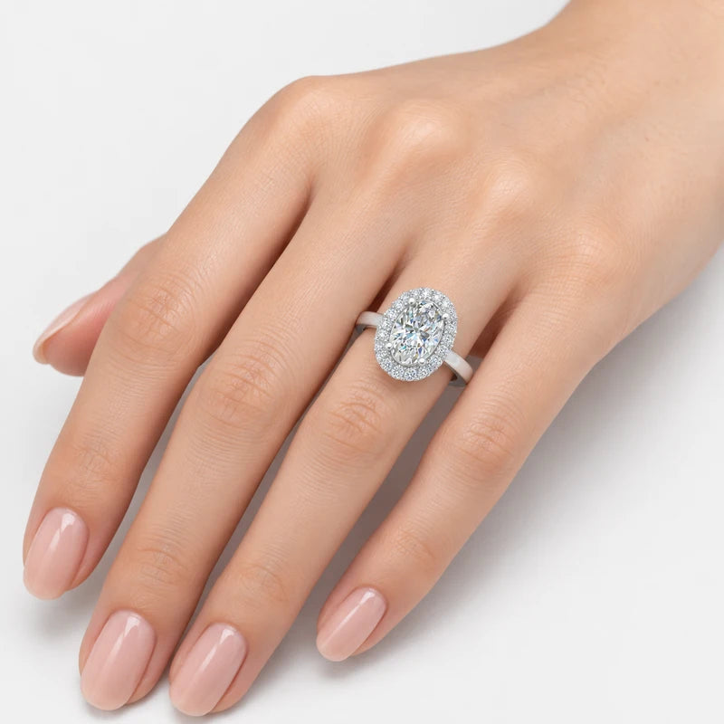 IGI Certified Oval-Cut Diamond Halo Engagement Ring with Plain Shank in Platinum & Gold