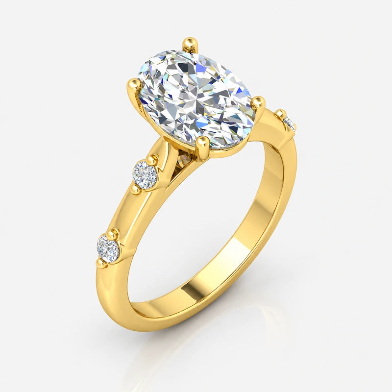 IGI Certified Oval-Cut Diamond Engagement Ring with Spaced Shared-Prong Side Accents in Platinum & Gold