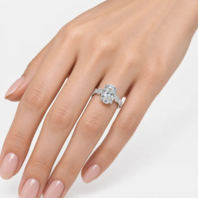 IGI certified vintage oval lab-grown diamond engagement ring with scalloped milgrain detailing