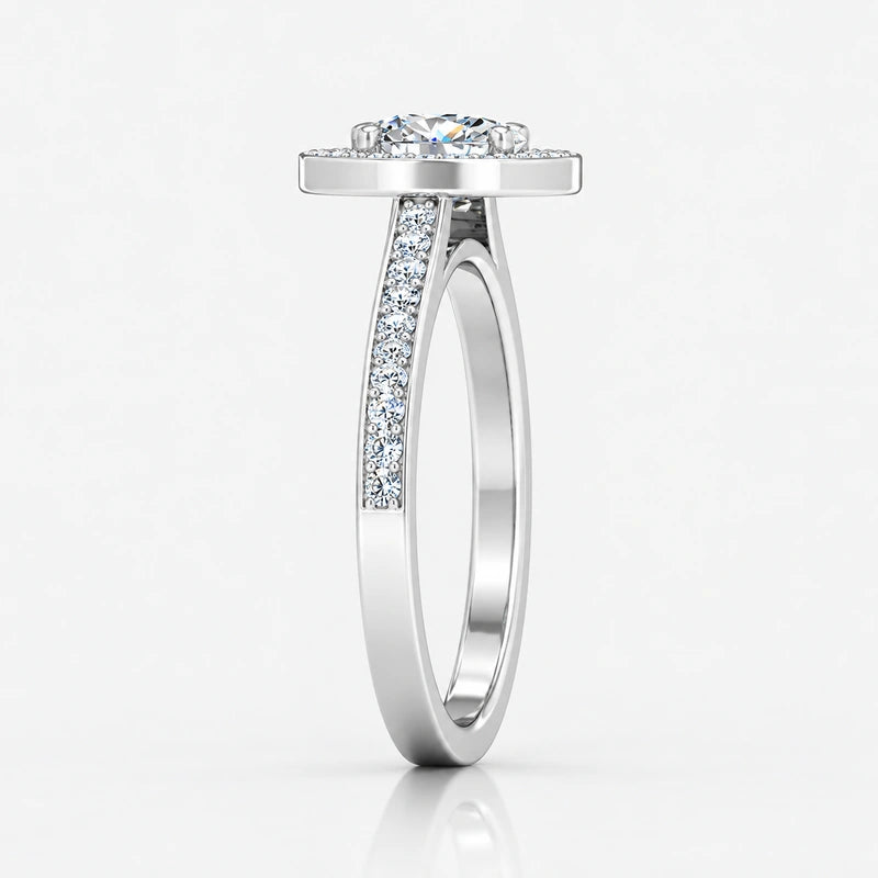 IGI Certified Oval Diamond Halo Engagement Ring with Pavé Shank in Platinum & Gold