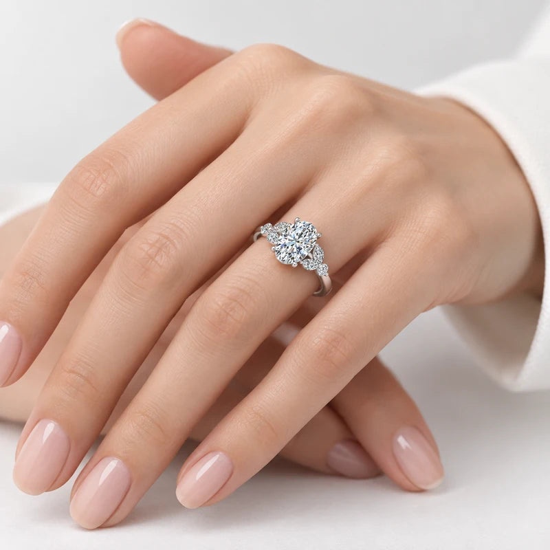 IGI Certified Oval Cut Engagement Ring with Marquise and Round Side Stone Accents in Platinum & Gold