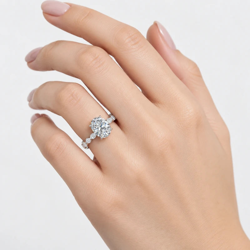 IGI Certified Oval & Marquise Hidden Halo Engagement Ring with Versailles Accent Band in Platinum & Gold