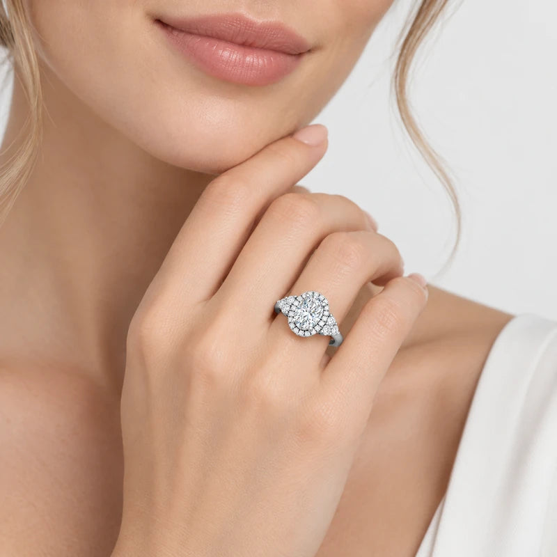 IGI Certified Nadia Oval Diamond Halo Engagement Ring in Platinum & Gold