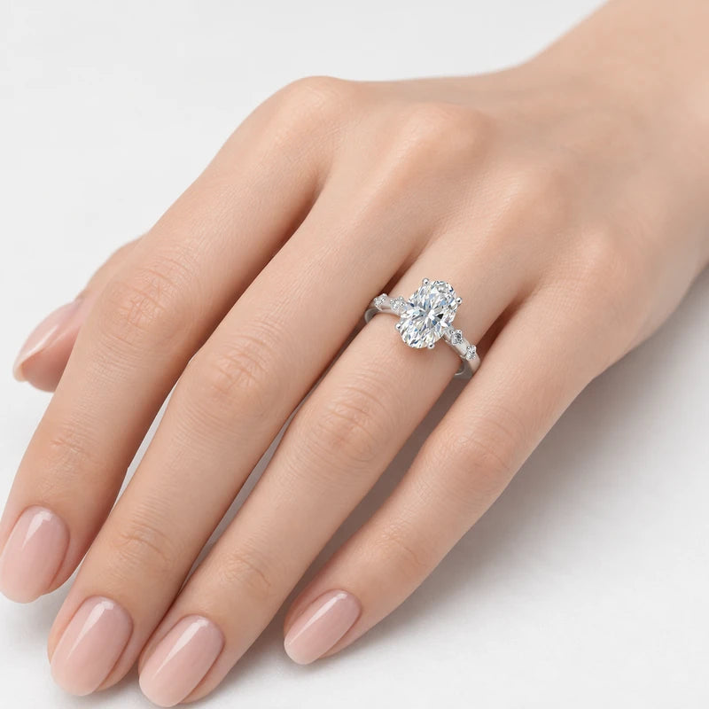 IGI Certified Oval-Cut Diamond Engagement Ring with Spaced Shared-Prong Side Accents in Platinum & Gold