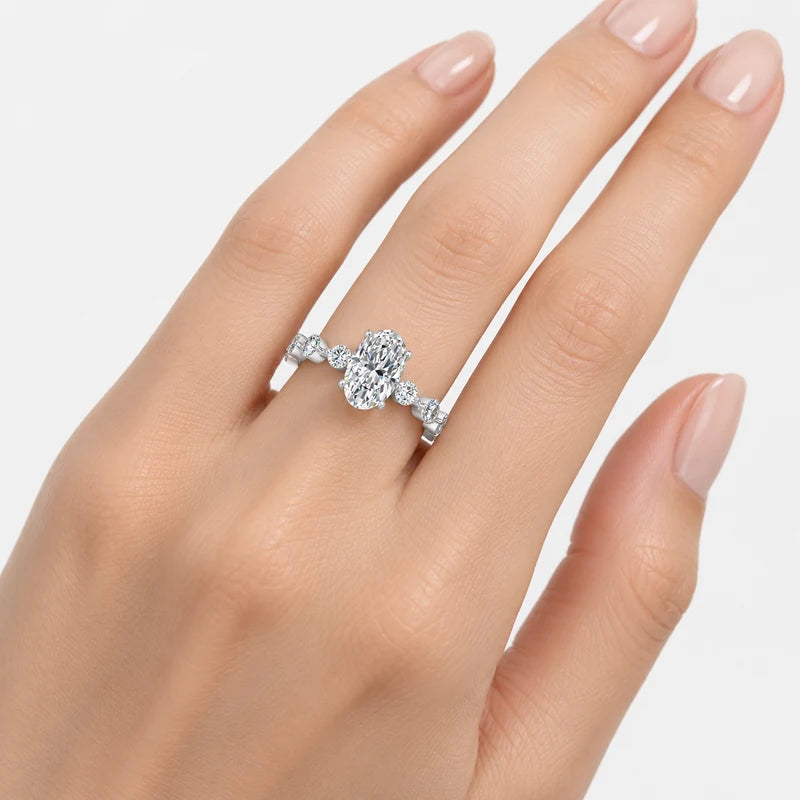 Oval-Cut Diamond Engagement Ring with Floating Shared-Prong Bubble Band in Platinum & Gold