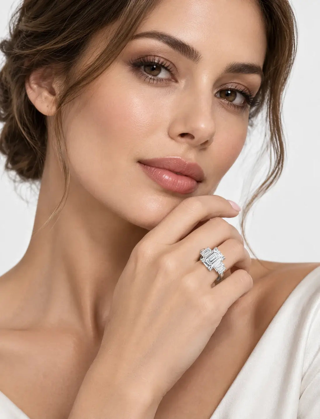 IGI Certified Lab Grown Emerald Cut Five-Stone Graduated Diamond Engagement Ring in Gold & Platinum