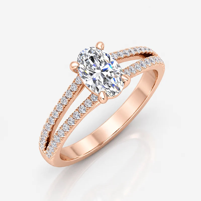 Oval lab-grown diamond engagement ring with split pavé band