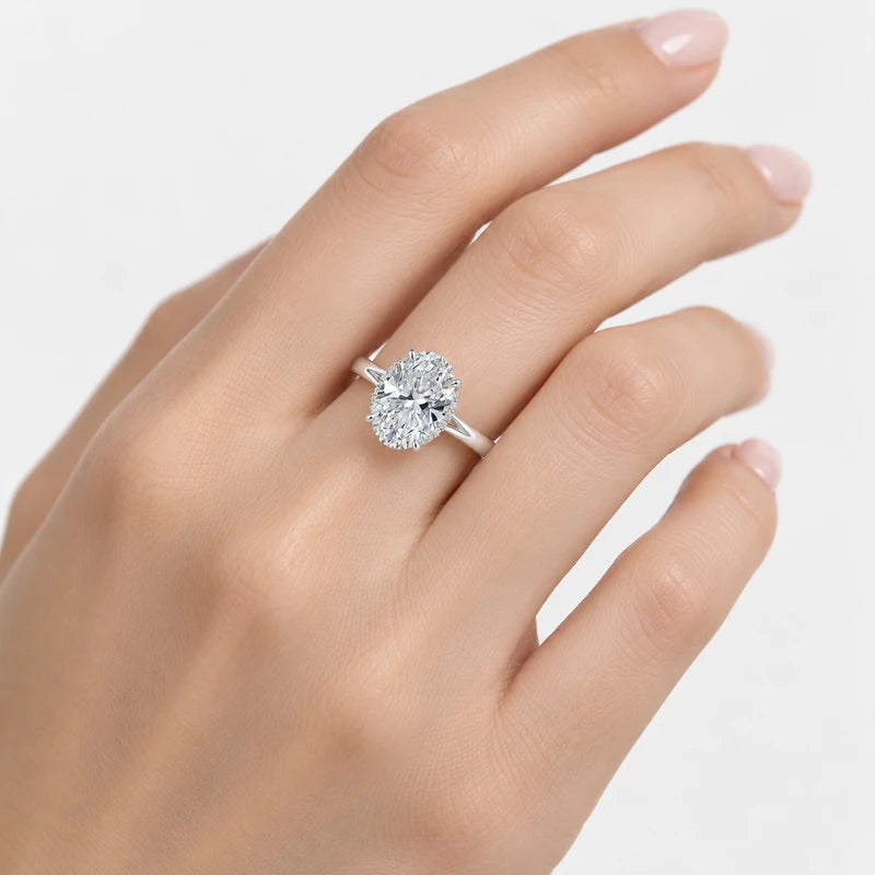IGI Certified Oval-Cut Diamond Hidden Halo Engagement Ring in Platinum & Gold