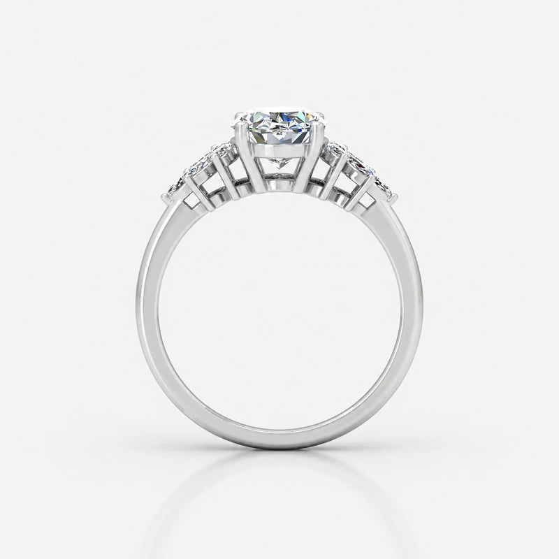 IGI Certified Oval-Cut Diamond Engagement Ring with Triangular Cluster Side Stones in Platinum & Gold