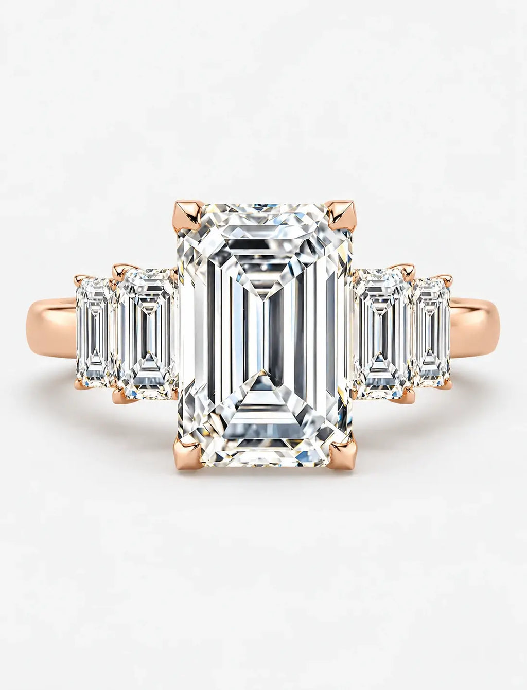 IGI Certified Lab Grown Emerald Cut Five-Stone Graduated Diamond Engagement Ring in Gold & Platinum