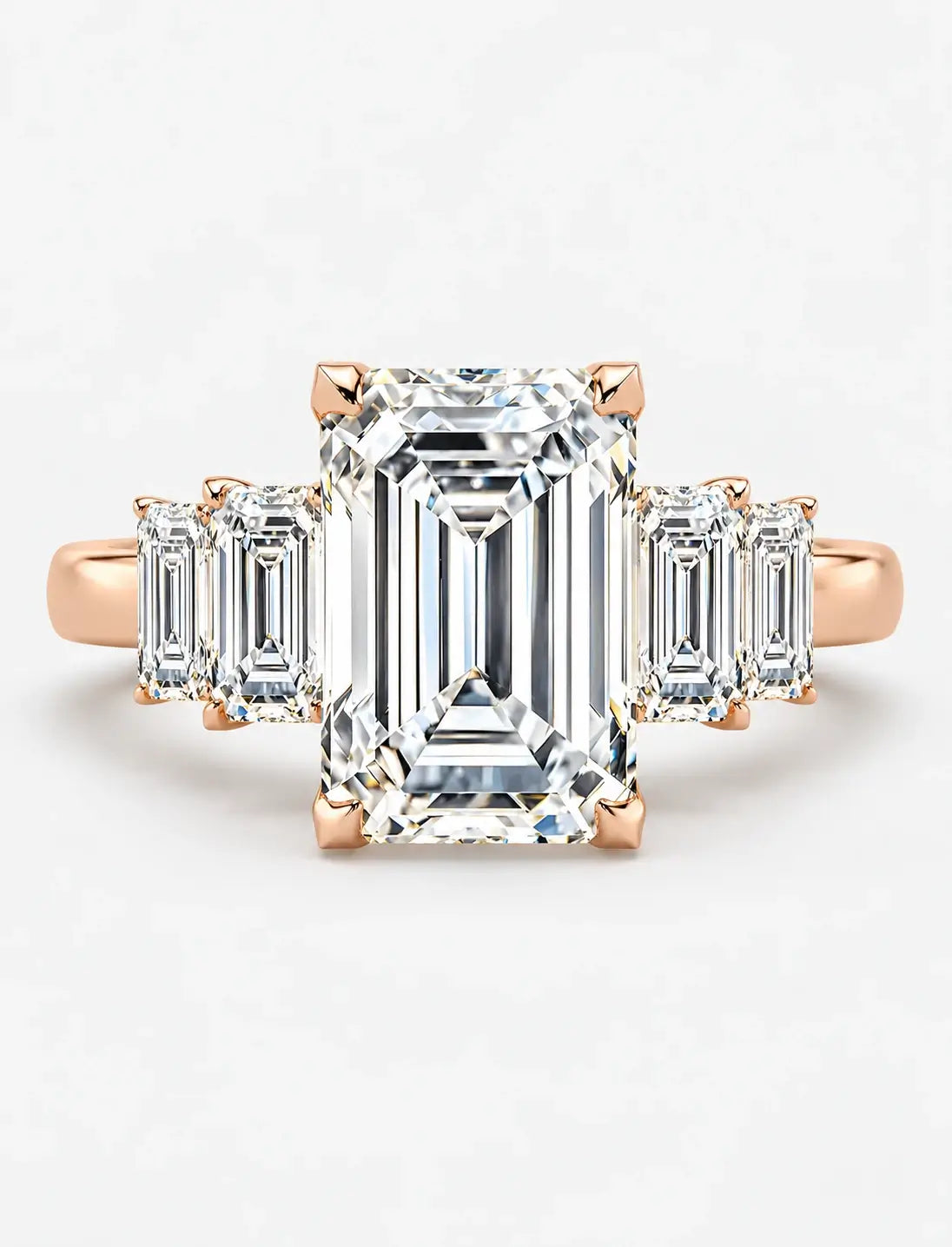 IGI Certified Lab Grown Emerald Cut Five-Stone Graduated Diamond Engagement Ring in Gold & Platinum