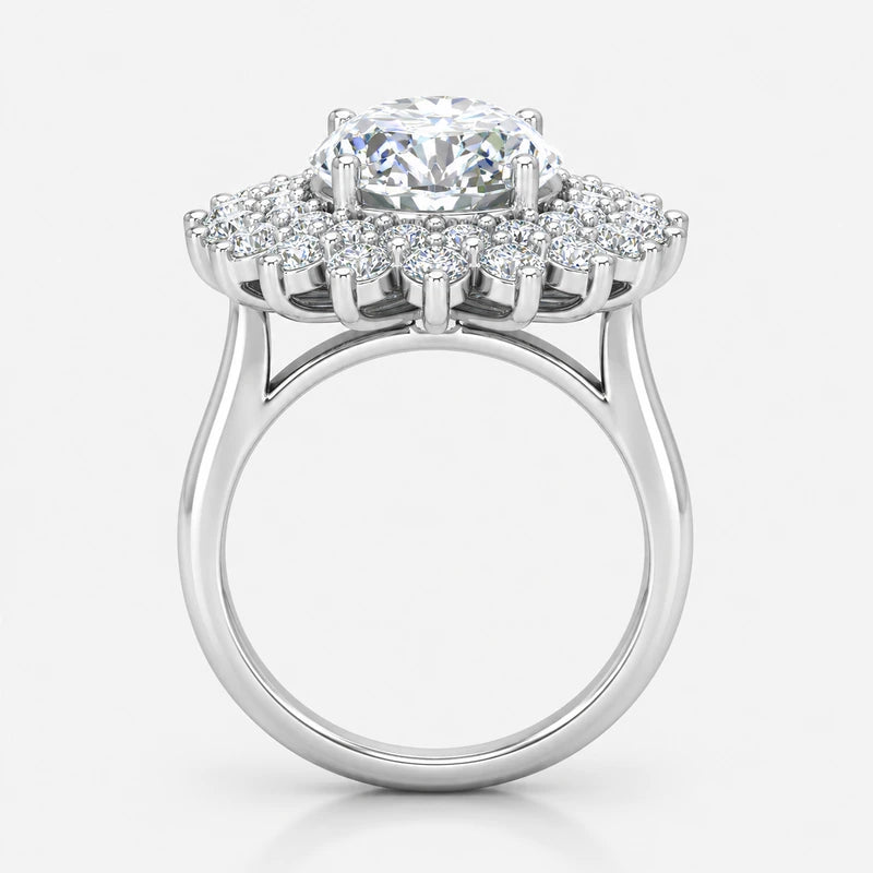 IGI Certified Oval Diamond Double Halo Sunburst Cluster Engagement Ring in Platinum & Gold