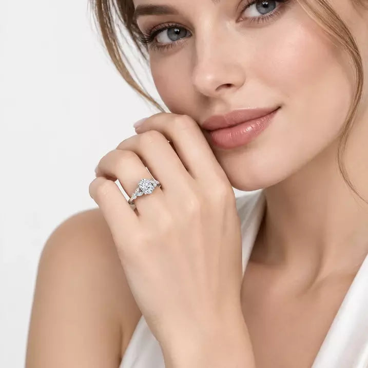 IGI Certified Oval Cut Engagement Ring with Marquise and Round Side Stone Accents in Platinum & Gold