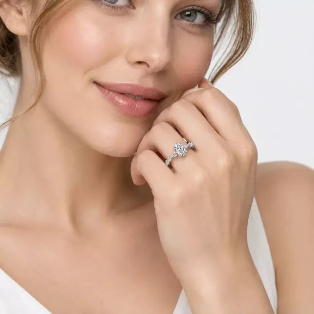Oval-Cut Diamond Engagement Ring with Floating Shared-Prong Bubble Band in Platinum & Gold