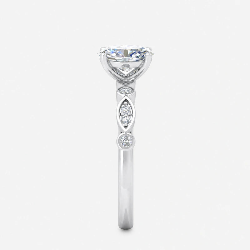 IGI Certified Petal & Vine Oval Milgrain Engagement Ring in Platinum & Gold - 1.00Ct-5.00Ct