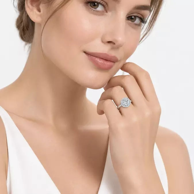 IGI Certified Lab Grown Round Brilliant Cut Halo Engagement Ring in Gold & Platinum – 1–5Ct