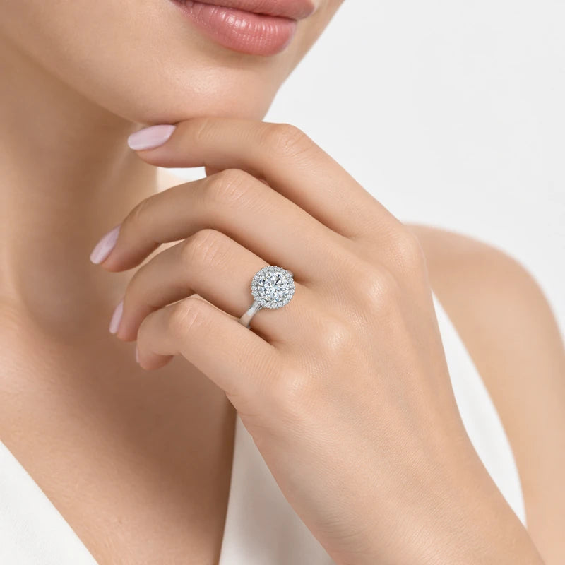 IGI Certified Lab Grown Round Brilliant Cut Halo Engagement Ring in Gold & Platinum – 1–5Ct