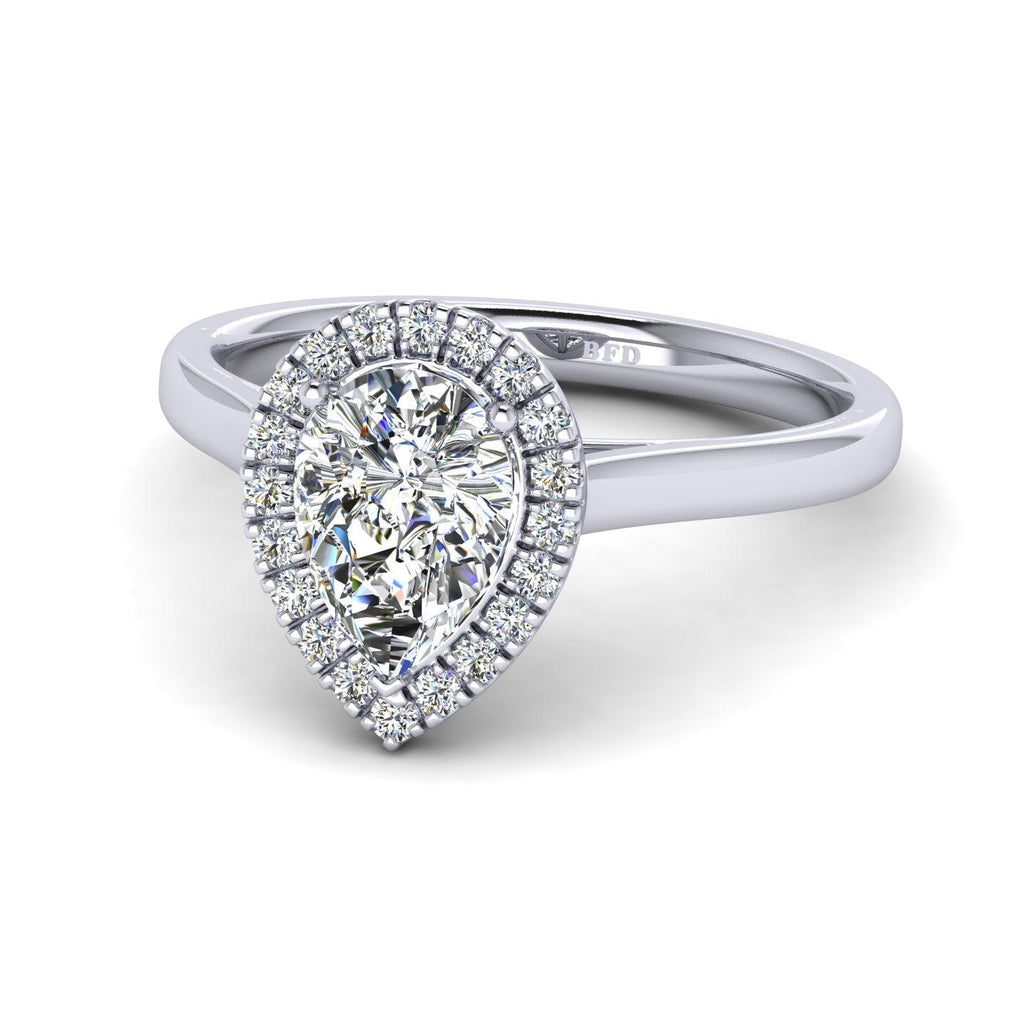 IGI Certified 1.20Ct Pear & Diamond Halo Engagement Ring in Platinum , 18k Gold
