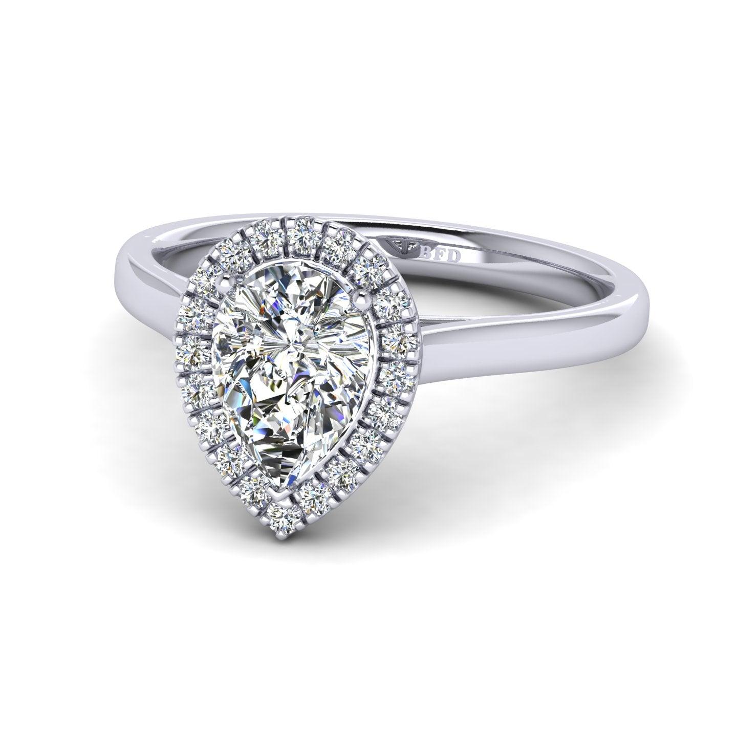 IGI Certified 1.20Ct Pear & Diamond Halo Engagement Ring in Platinum , 18k Gold