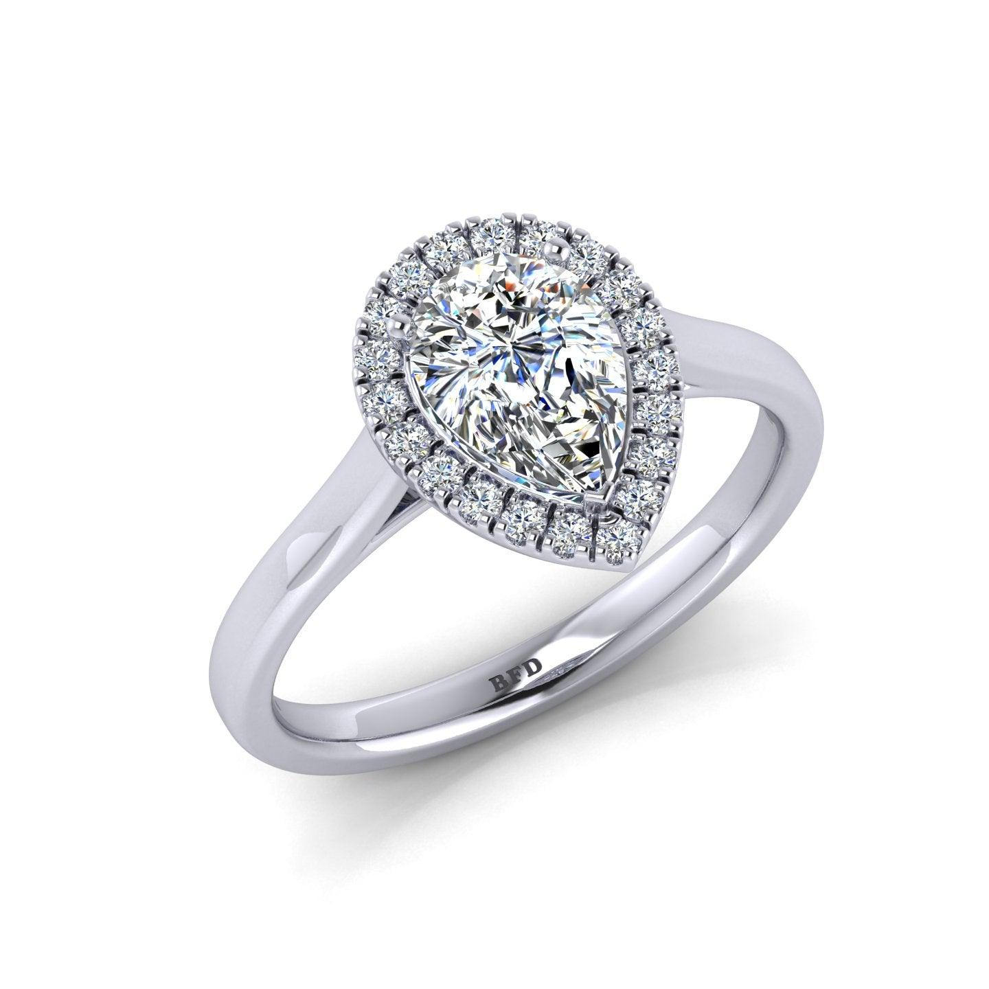IGI Certified 1.20Ct Pear & Diamond Halo Engagement Ring in Platinum , 18k Gold