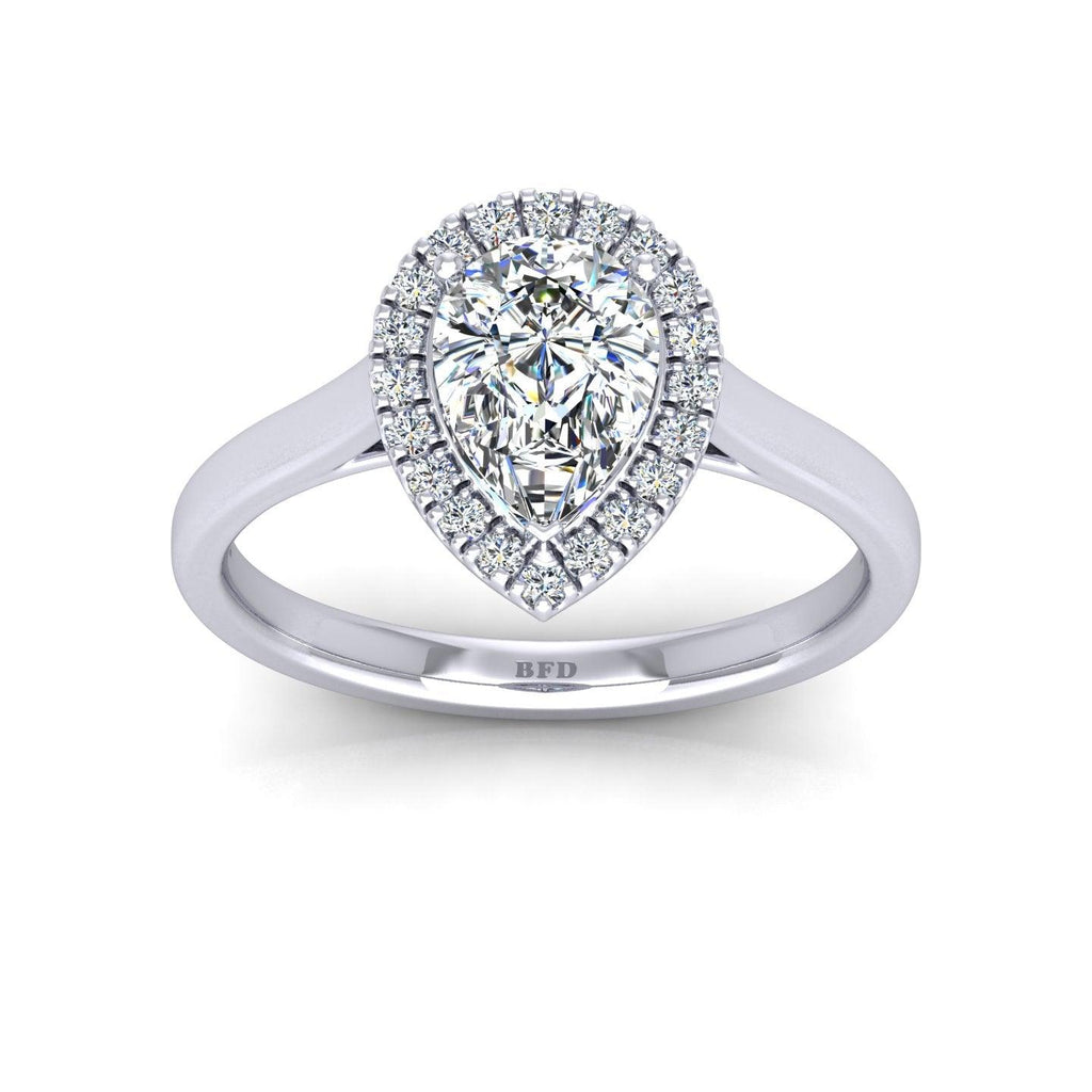 IGI Certified 1.20Ct Pear & Diamond Halo Engagement Ring in Platinum , 18k Gold