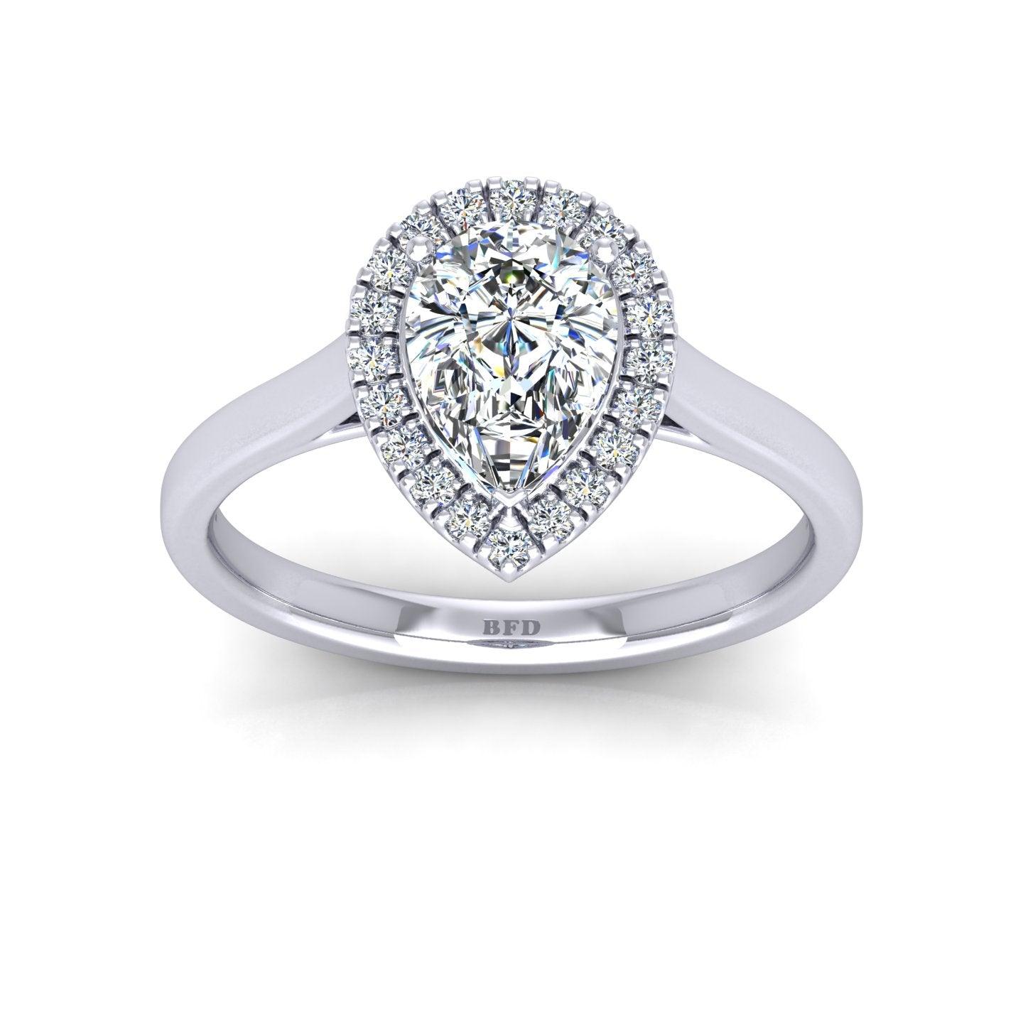 IGI Certified 1.20Ct Pear & Diamond Halo Engagement Ring in Platinum , 18k Gold