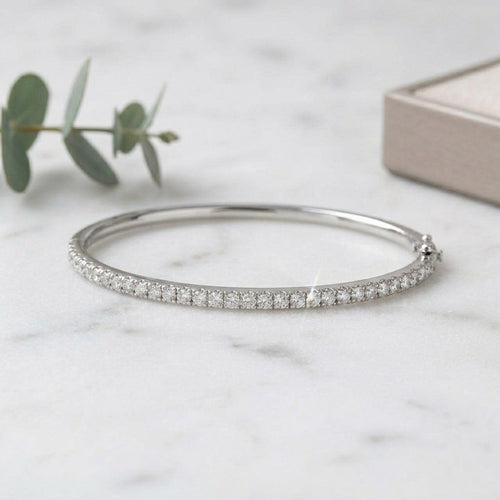1.75 Ct Natural F/VS Diamond Half Tennis Bangle Bracelet for Women in 18K Gold, UK Hallmarked