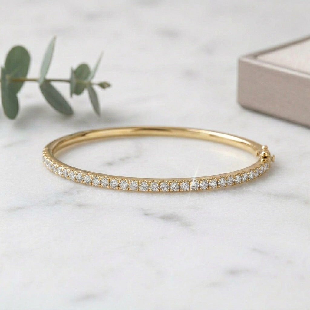 1.75ct Round Diamond Tennis Bangle - 18k Gold (Angle View 2)