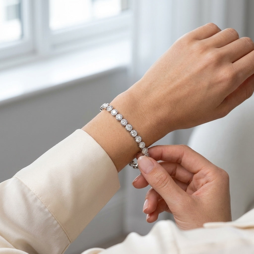 Round Diamond Tennis Bracelet - Platinum (Angle View 1)