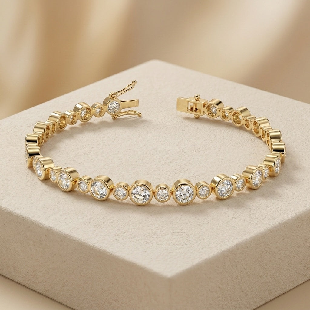 5.00ct Round Diamond Tennis Bracelet - 18k Gold (Angle View 2)