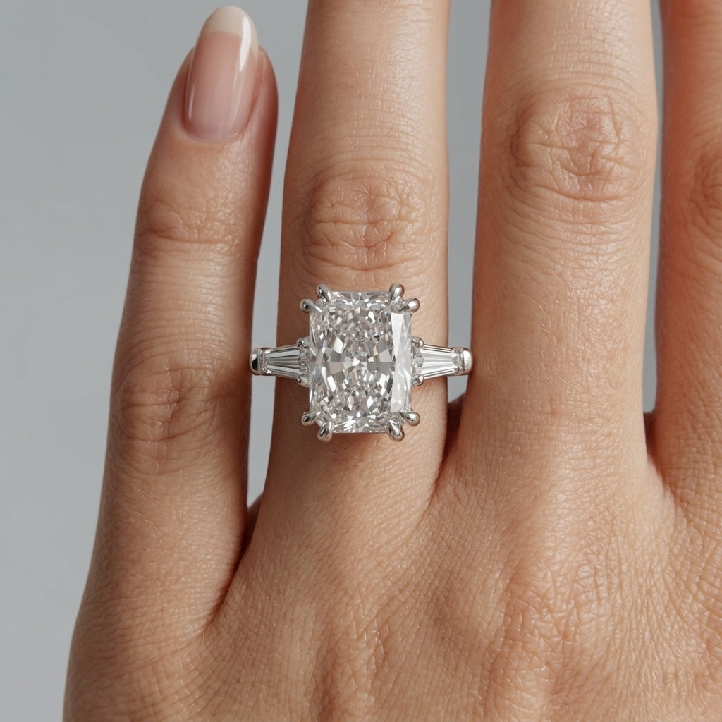 IGI Certified Radiant & Diamond Trilogy Ring with Band Platinum 6.50Ct