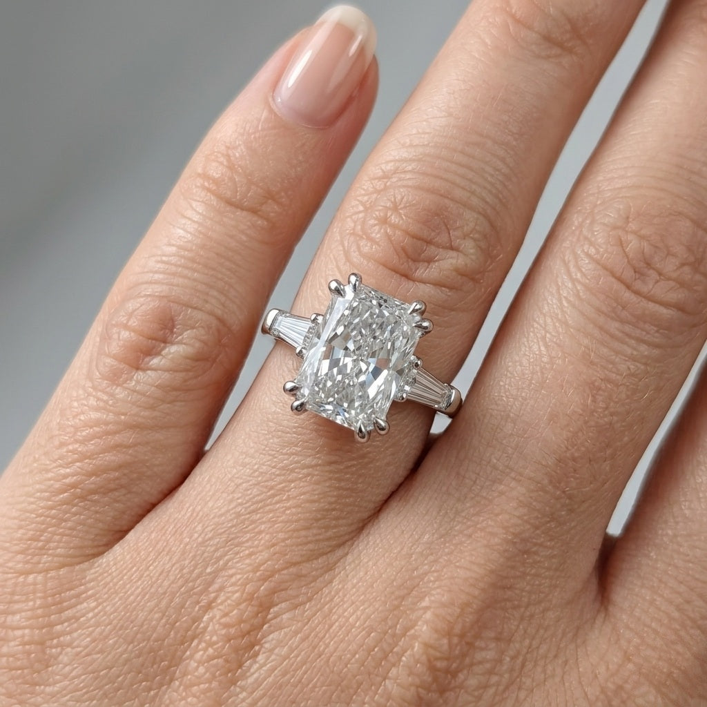 IGI Certified Radiant & Diamond Trilogy Ring with Band Platinum 6.50Ct