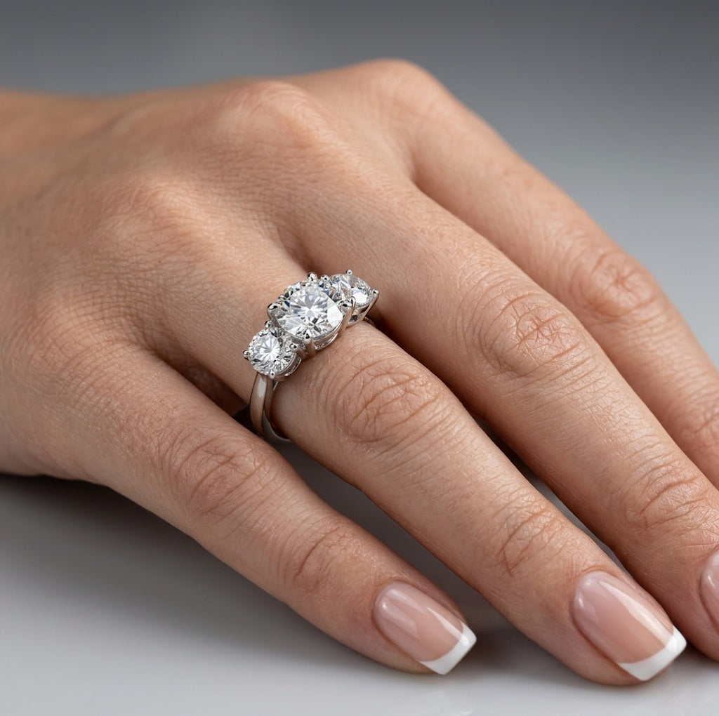 D/VS 2.00ct - 3.00ct Classic Round Diamond Trilogy Engagement Ring in Platinum